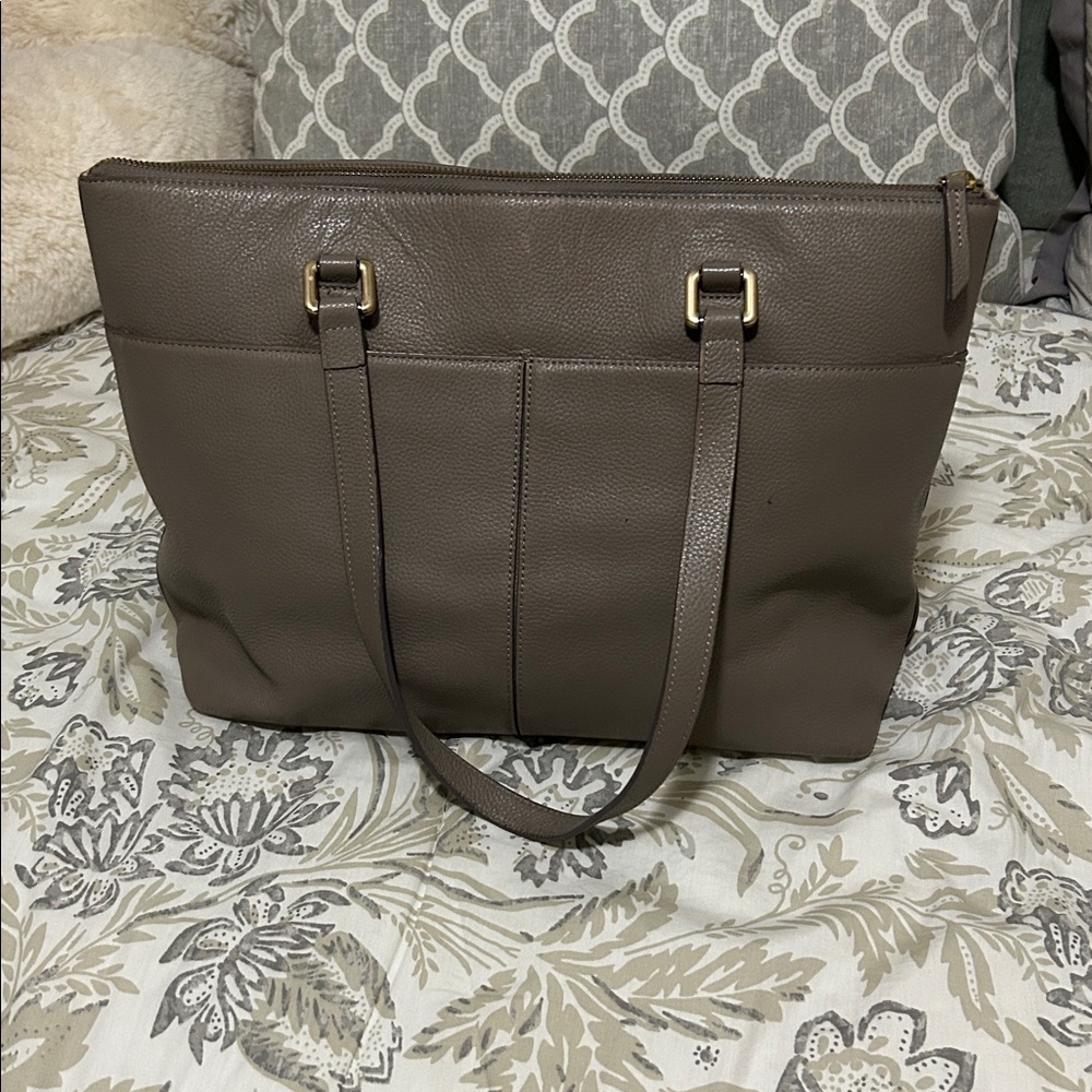 Nordstrom Taupe Gray Leather Tote Bag